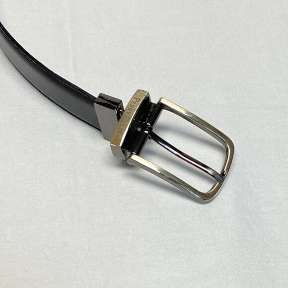 Perry Ellis Twist Buckle Reversible Dress Belt Black & Brown Classic Style - Picture 2 of 9